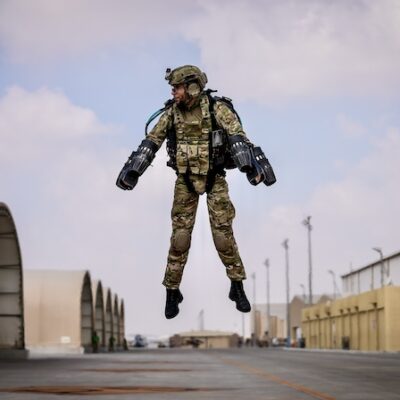 US Soldier Flying in Gravity Jet Suit